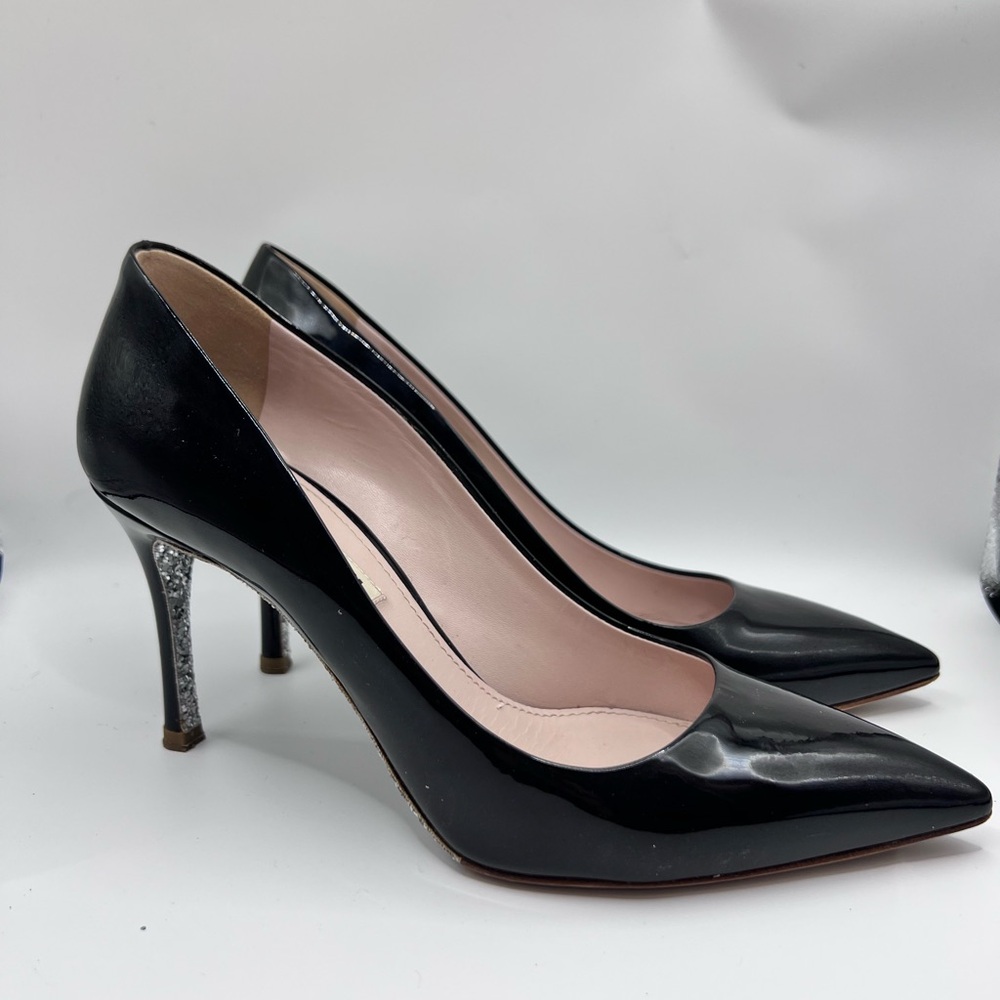 Miu Miu Black Patent Leather with silver glitter bottom Stiletto Heels